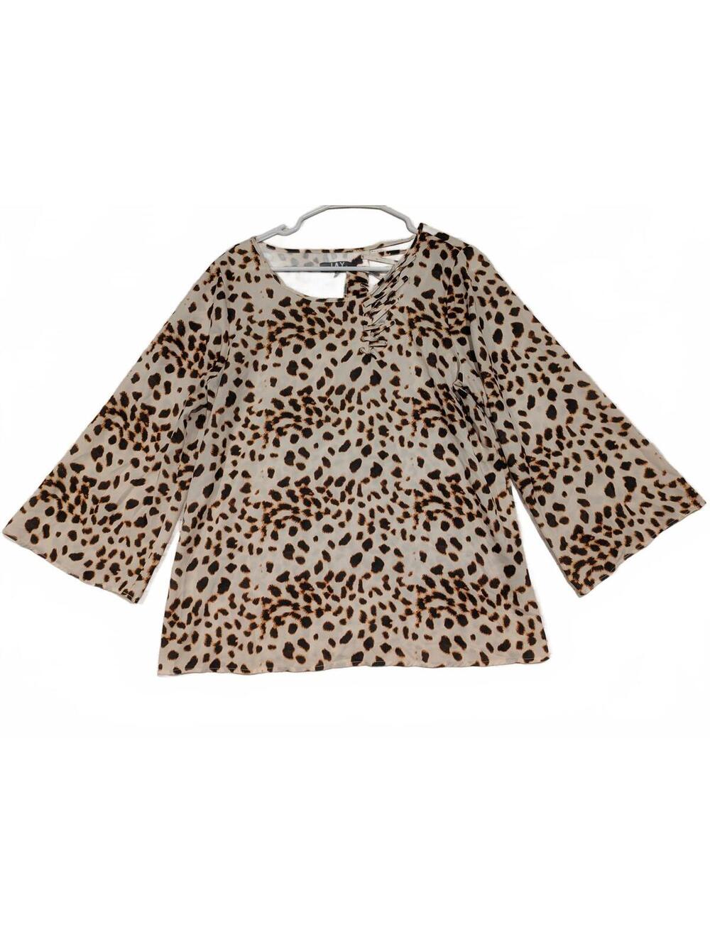 Jay Godfrey Stylish Jay Leopard Print Blouse Bell Sleeves Womens Medium